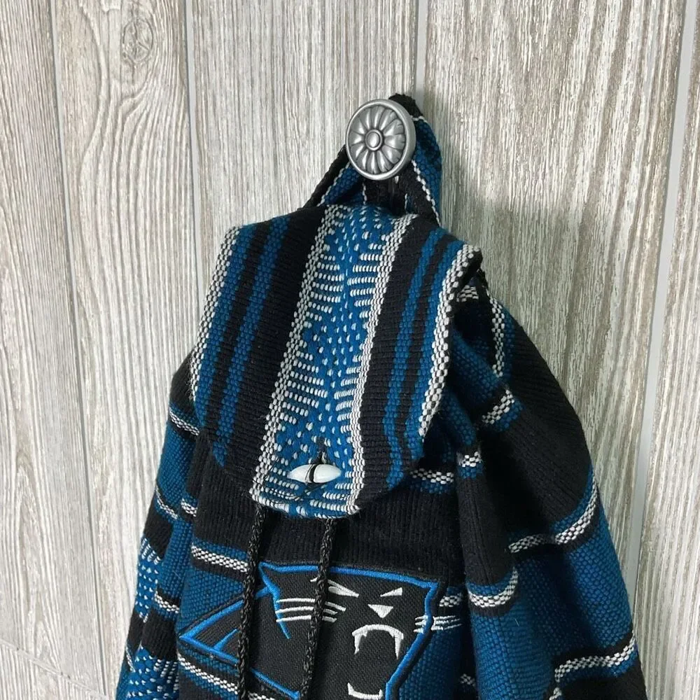 Carolina Panthers NFL Drawstring Backpack Woven Baja Jerger Boho Bag Blue ad Bla